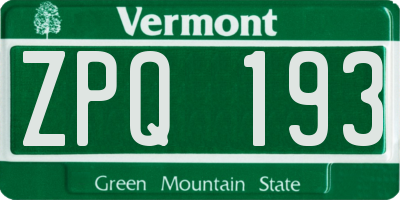 VT license plate ZPQ193