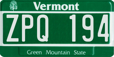VT license plate ZPQ194