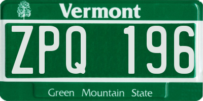 VT license plate ZPQ196