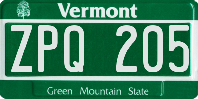 VT license plate ZPQ205