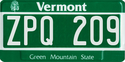 VT license plate ZPQ209