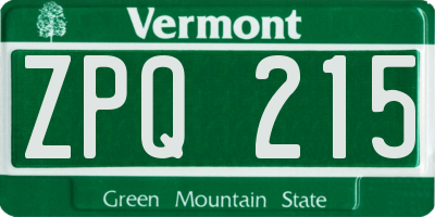 VT license plate ZPQ215