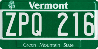 VT license plate ZPQ216