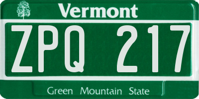 VT license plate ZPQ217