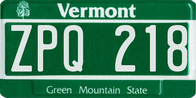 VT license plate ZPQ218