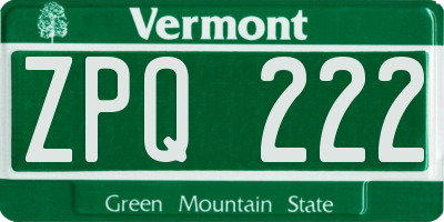 VT license plate ZPQ222