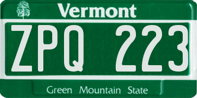 VT license plate ZPQ223