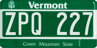 VT license plate ZPQ227