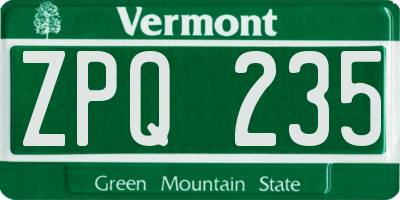 VT license plate ZPQ235