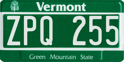 VT license plate ZPQ255