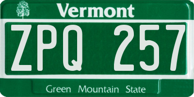 VT license plate ZPQ257