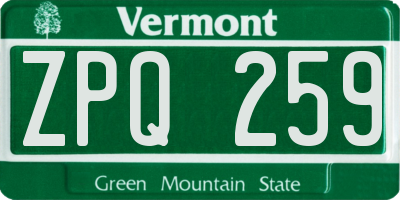 VT license plate ZPQ259