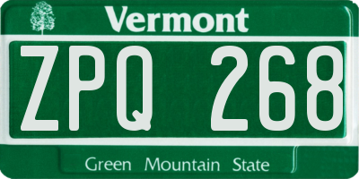 VT license plate ZPQ268