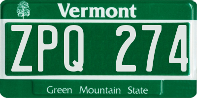 VT license plate ZPQ274