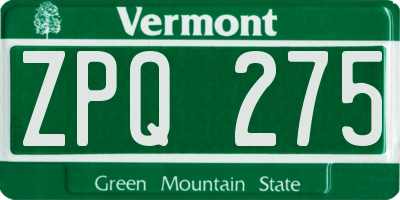 VT license plate ZPQ275