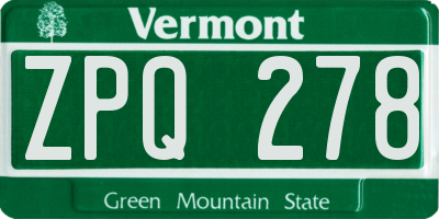 VT license plate ZPQ278