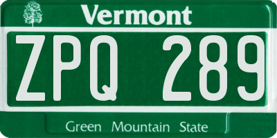 VT license plate ZPQ289