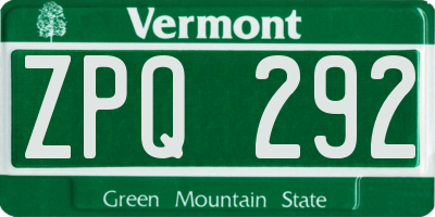 VT license plate ZPQ292
