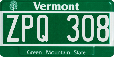 VT license plate ZPQ308