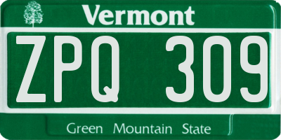 VT license plate ZPQ309