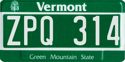 VT license plate ZPQ314