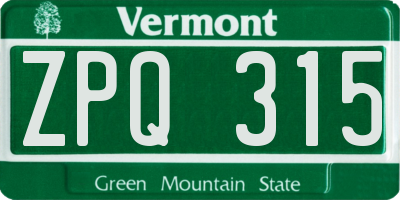 VT license plate ZPQ315