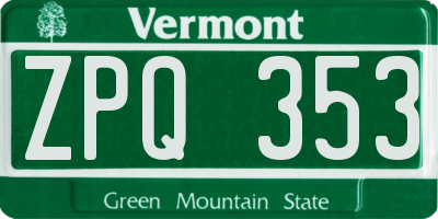 VT license plate ZPQ353