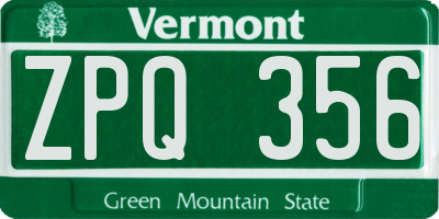 VT license plate ZPQ356