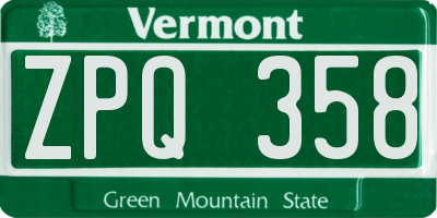 VT license plate ZPQ358