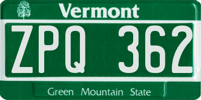 VT license plate ZPQ362