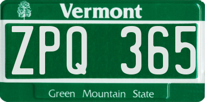 VT license plate ZPQ365