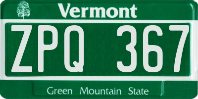 VT license plate ZPQ367