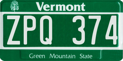 VT license plate ZPQ374