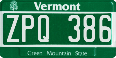 VT license plate ZPQ386