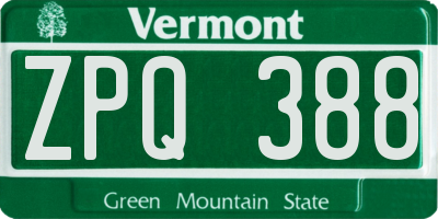 VT license plate ZPQ388