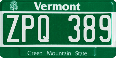 VT license plate ZPQ389