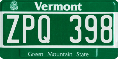 VT license plate ZPQ398