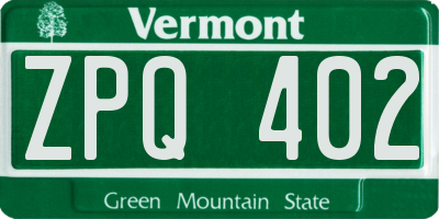 VT license plate ZPQ402