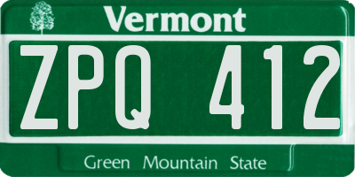 VT license plate ZPQ412