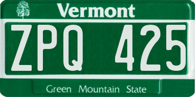 VT license plate ZPQ425