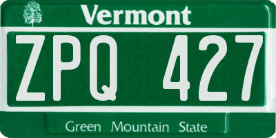 VT license plate ZPQ427