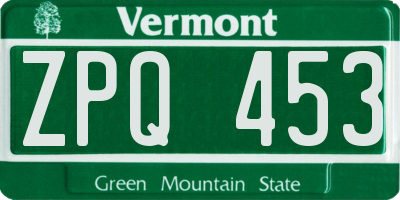VT license plate ZPQ453