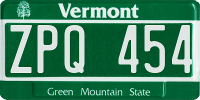 VT license plate ZPQ454