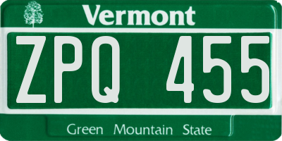 VT license plate ZPQ455