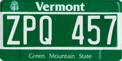 VT license plate ZPQ457