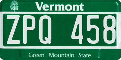 VT license plate ZPQ458