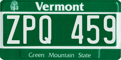 VT license plate ZPQ459