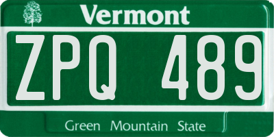 VT license plate ZPQ489