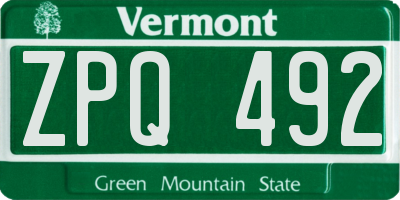VT license plate ZPQ492