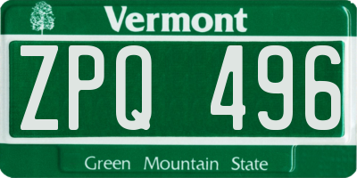 VT license plate ZPQ496